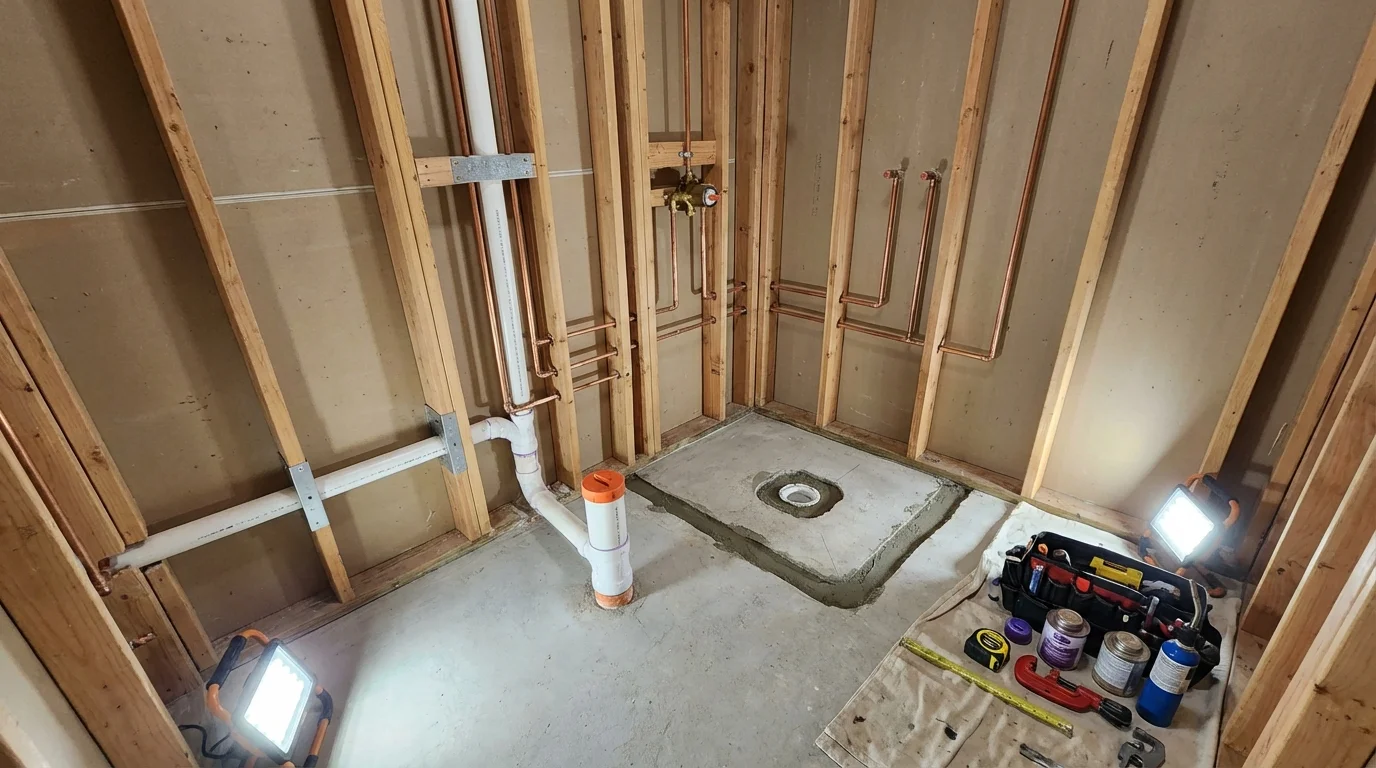 Bathroom rough-in plumbing during remodel by Johns Plumbing LLC in Combes