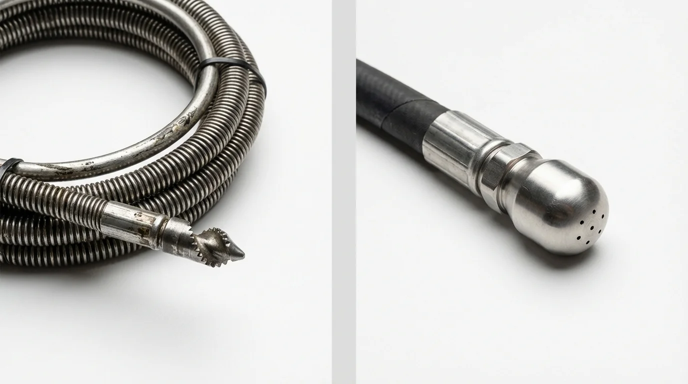 Drain snake cable and hydro jetting nozzle used for drain cleaning in Combes, TX