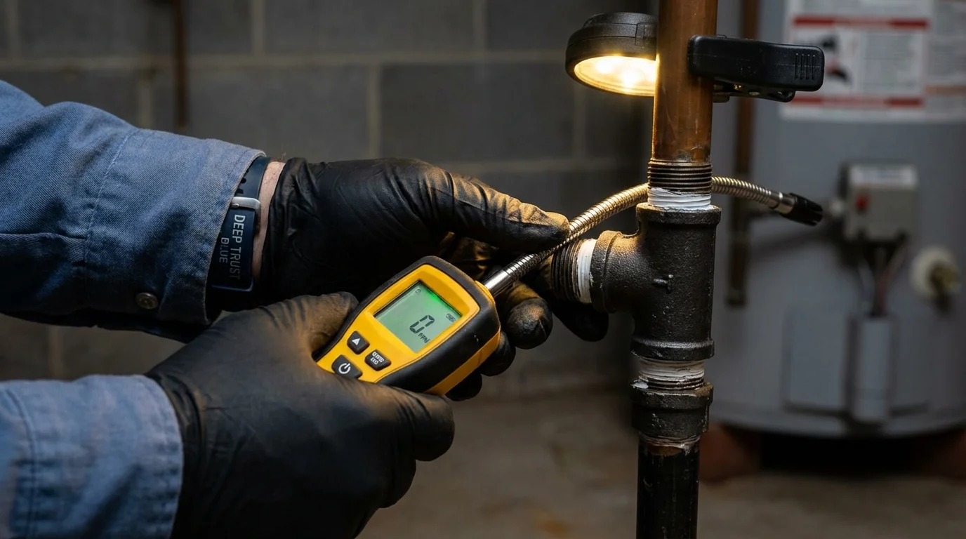 Gas leak detection with electronic sniffer by Johns Plumbing LLC in Combes